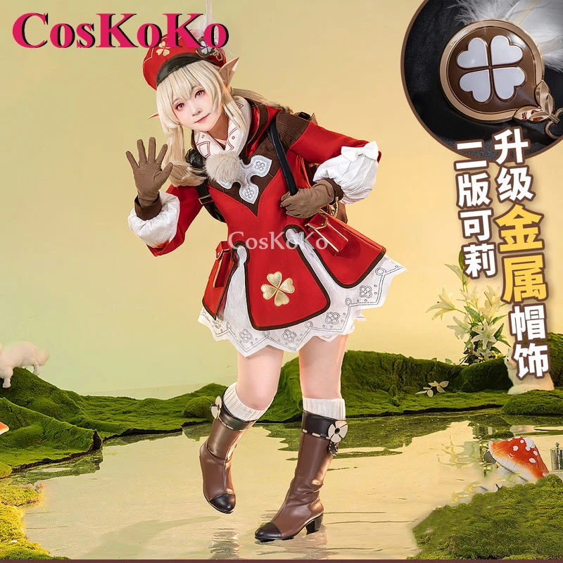 CosKoKo Klee Cosplay Costume Anime Game Genshin Impact Spark Knight Lovely Red Unifrom Women Halloween Party Role Play Clothing