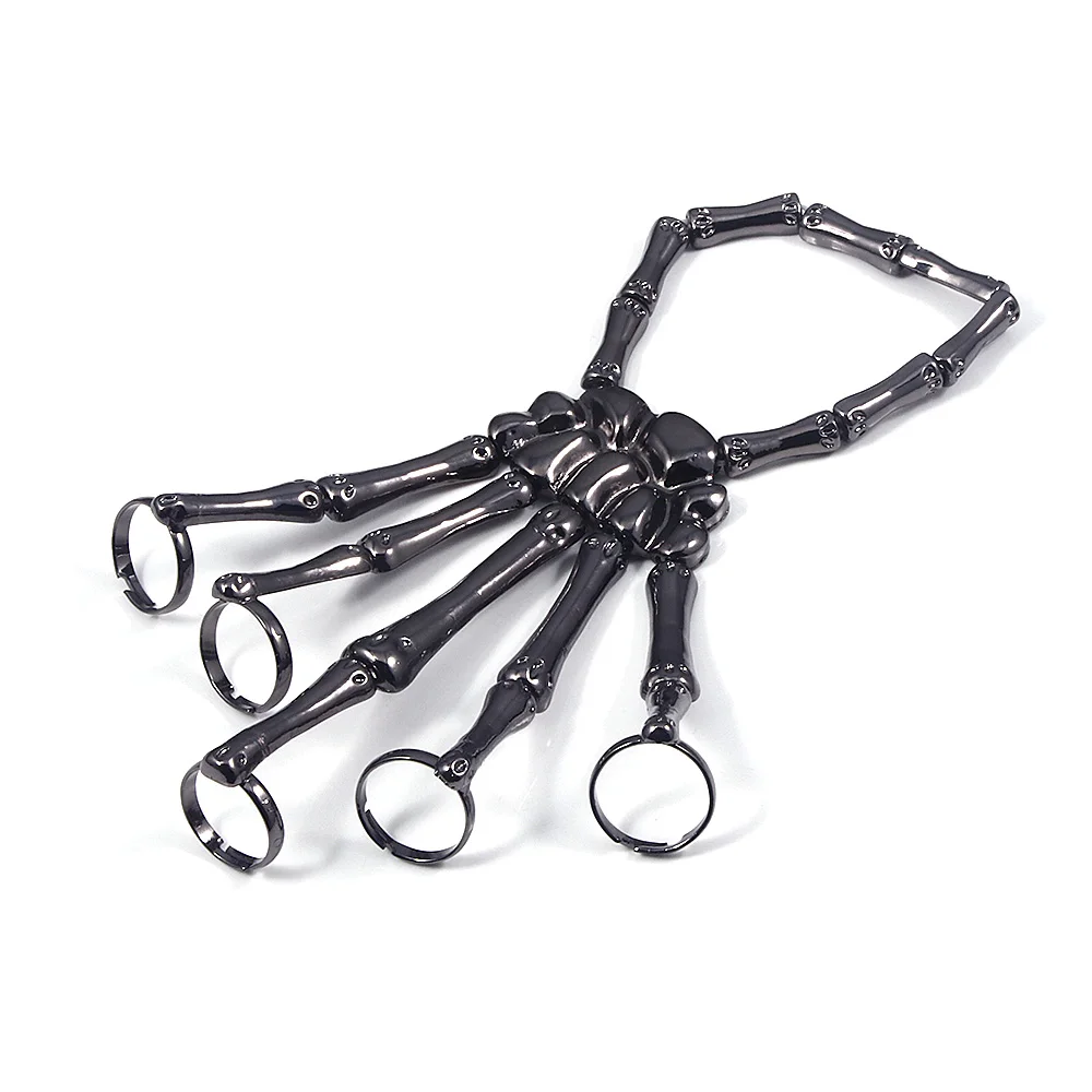 Halloween Bracelet European and American Punk Exaggerated Metal Ghost Hand Skull Bracelet Men's Five Finger Chain Party Gift