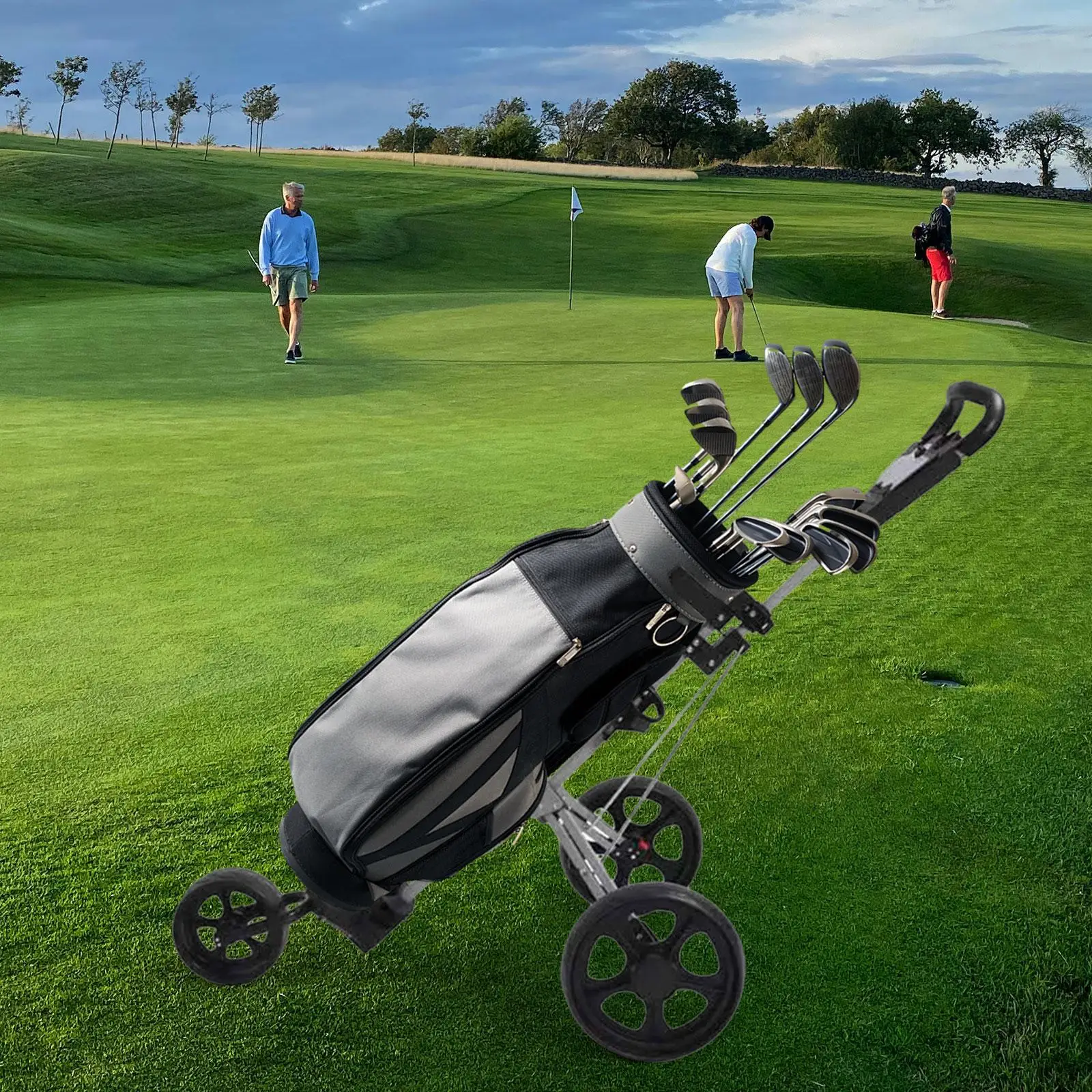 

Push Pull Golf Cart with 3 Wheel Outdoor Folding Cart Compact Golf Bag Carrier Cart Golf Pull Push Cart Pushcart Golf Equipment