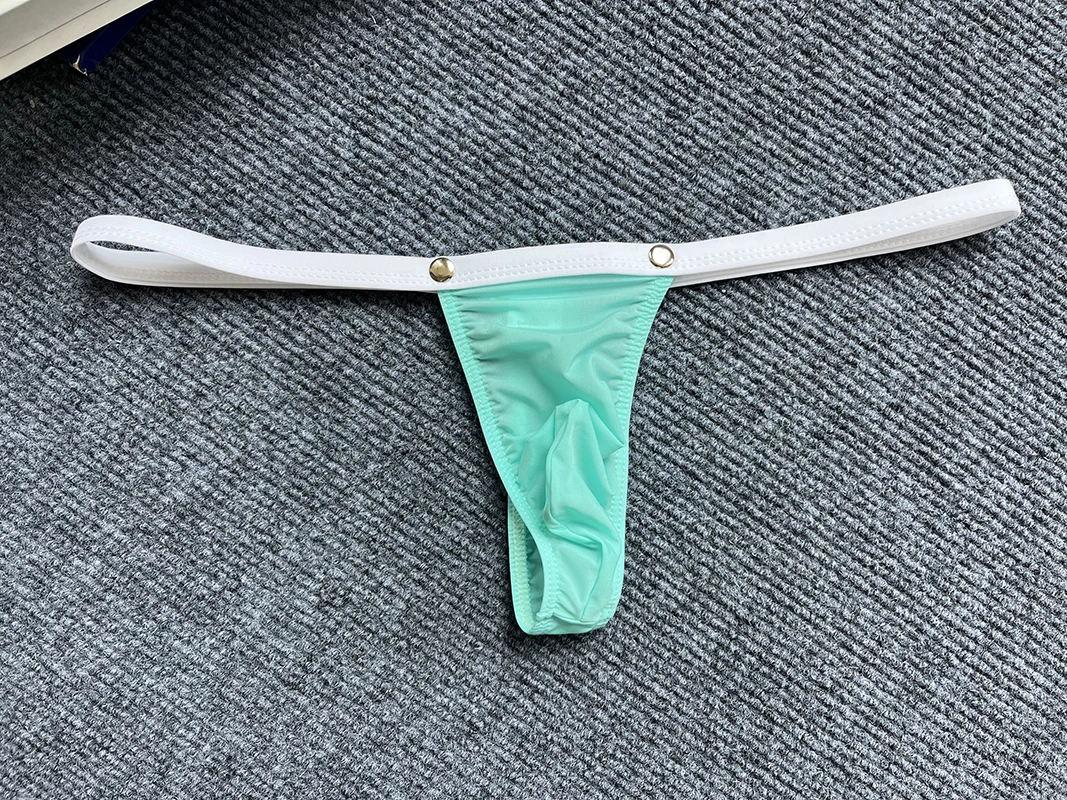 

Men's T Pants Translucent Men's Ice Silk New Decorative Button Thong Pocket Pocket Sexy Men's Underwear