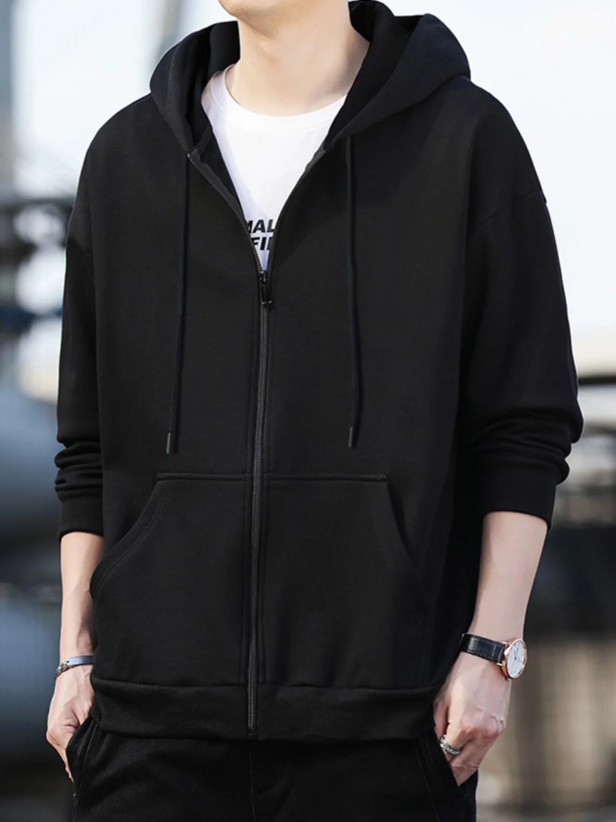 

Hooded Open Cardigan Sweatirt Men's Long Sve Casual Color Kangaroo ket Jaet Spring Autumn Versatile Men's Fas...