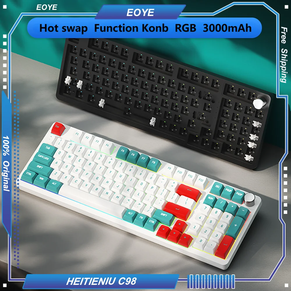 heinienu c98 teclado mecanico sem fio bluetooth 24g com fio modo triplo troca quente kit personalizado rgb silencioso escritorio jogos diy 01