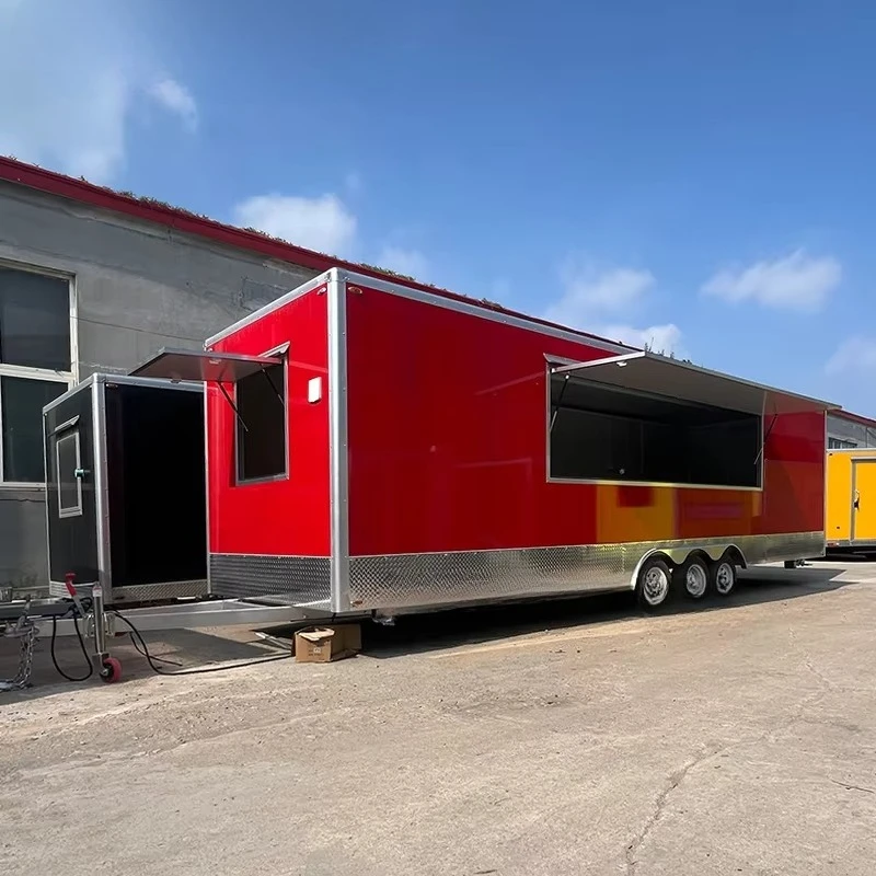 26.25ft Red Large Mobile Catering Food Trailer with Full Kitchen for High Capacity Outdoor Events