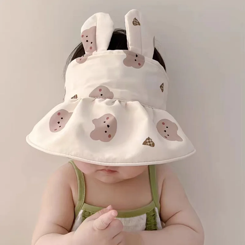 Summer Cute Baby Sun Hats Newborn Cartoon Rabbit Top Air Cap Wide Brim Infant Beach UV Protection Outdoor Essential Sun Caps