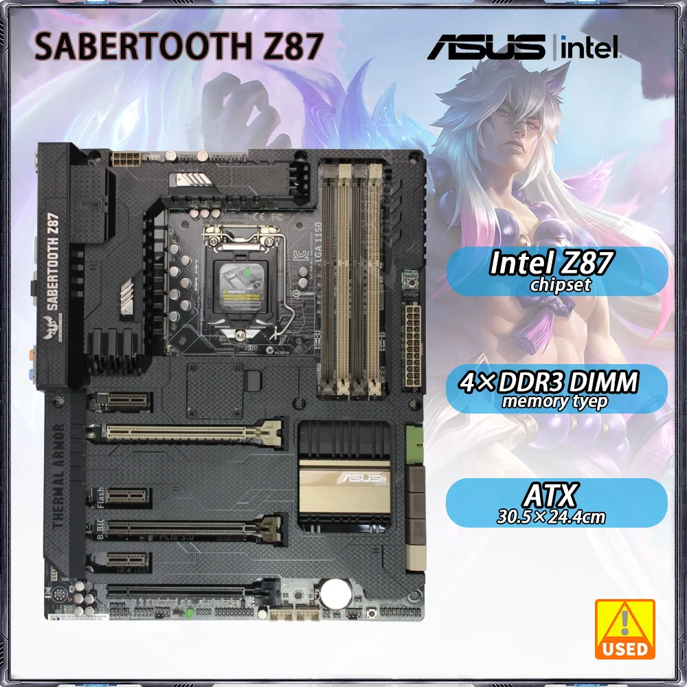 

Asus SABERTOOTH Z87 LGA 1150 ATX Motherboard LGA 1150 DDR3 Intel Z87 32GB USB3.0 PCI-E 3.0 SATA III For Core i3-4170Motherboard