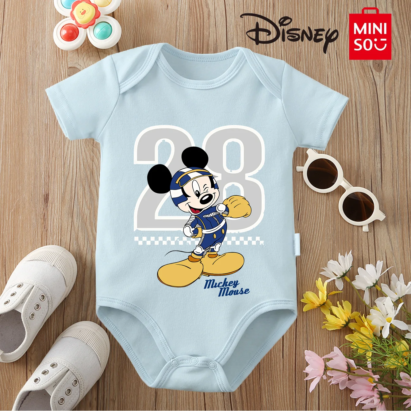 

MINISO&Disney Jointly Signed Mickey Mouse Cute Print 100% Cotton Baby Clothe Baby Onesie Bodysuit for 0 To 12 Months Newborn