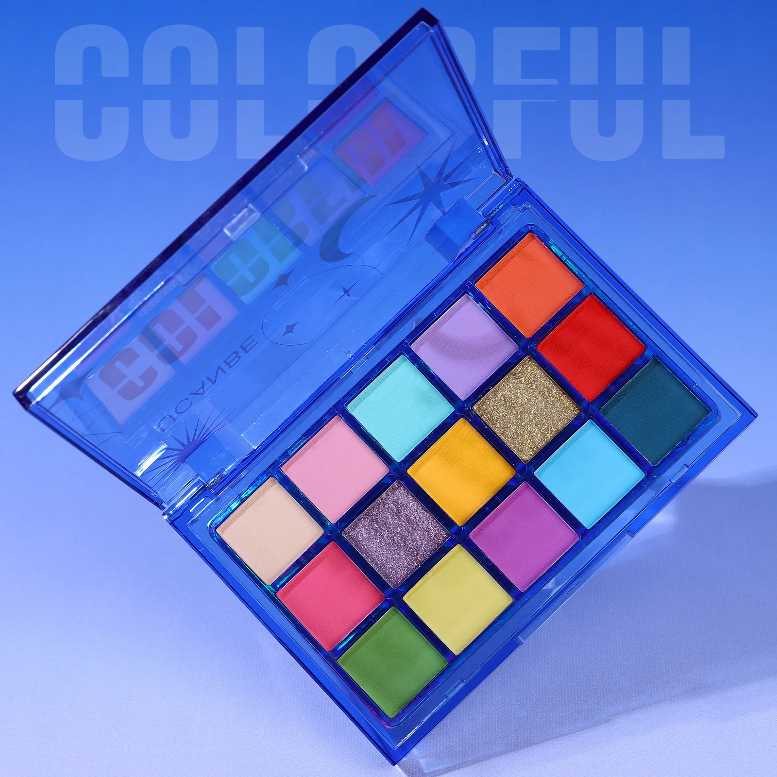 UCANBE Colorful Eyeshadow Palette, 15 Colors Shimmer Matte Metallic Neon Eye Makeup, Rainbow Green Pink Purple Orange Blue