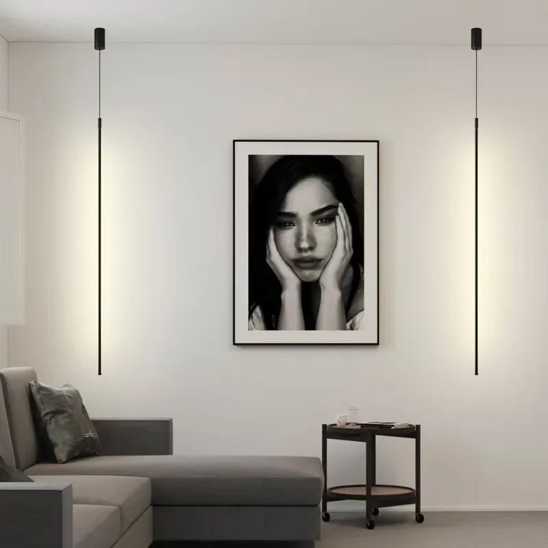 الحديثة LED أطول قلادة أضواء غرفة الطعام ديكور غرفة نوم السرير خلفية سوداء معلقة مصباح الثريات تركيبات المطاعم