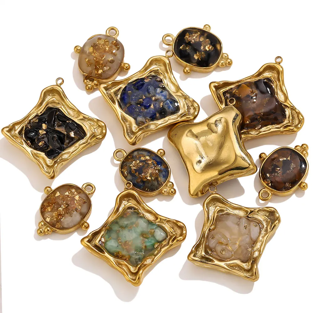 2 Stück Edelstahl Vintage Emaille-Anhänger, vergoldeter Harz-Verbinder-Charm für DIY Ohrring- und Halsketten-Schmuckherstellungszubehör – Detail 4