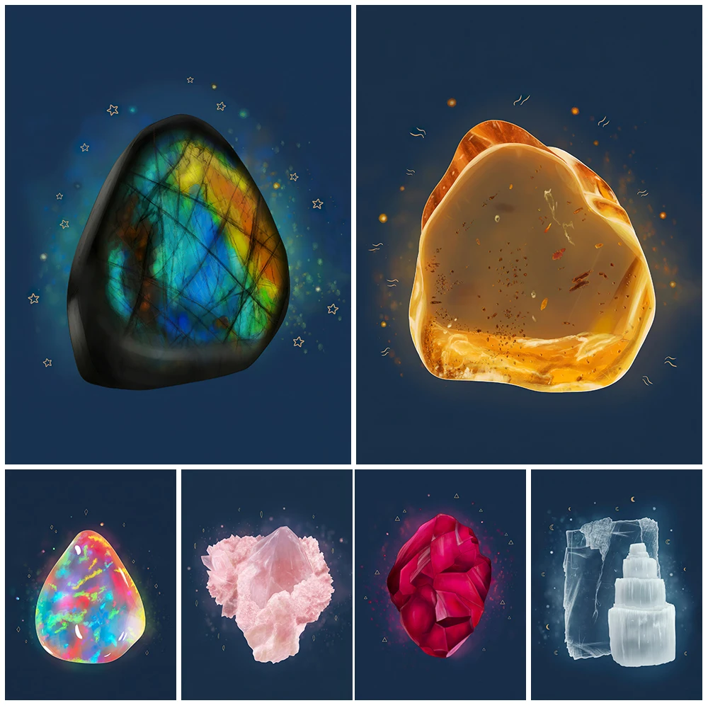 

Magical Gem Illustration Fantasy Artwork Wall Art Canvas Painting Glowing Magic Stone And Witchy Marble Poster Print Home Decor