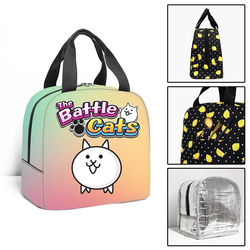 Trendy Popular The Battle Cats Student Work Lunchbox Thermal insulation Food Lunch Bag 3D Printed Portable Handbags Ice Bags