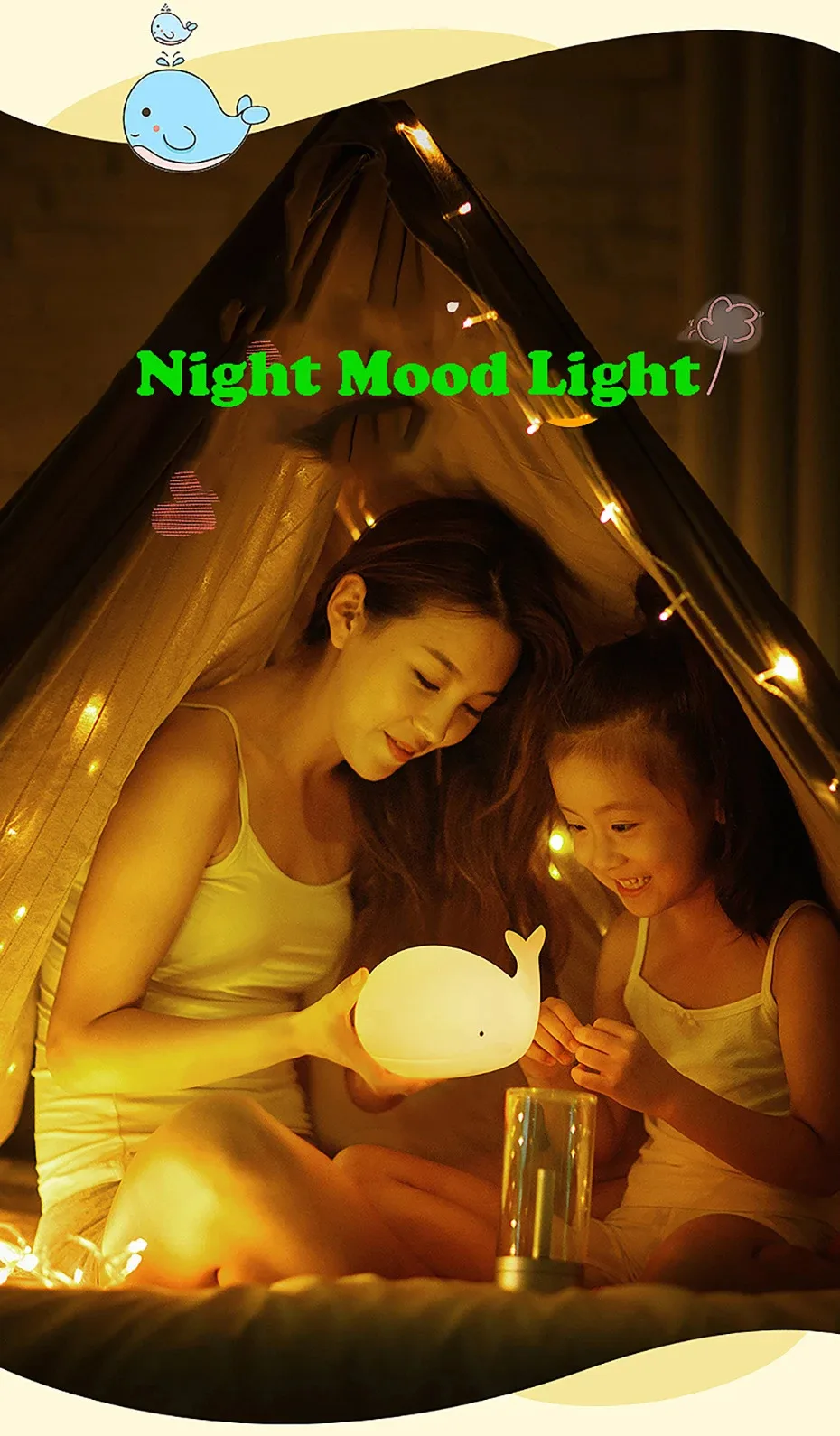Soft Silicone Cartoon Whale Night Light For Children Room Decor USB Rechargeable Kids Bedroom Sleep Lamp Dropshipping