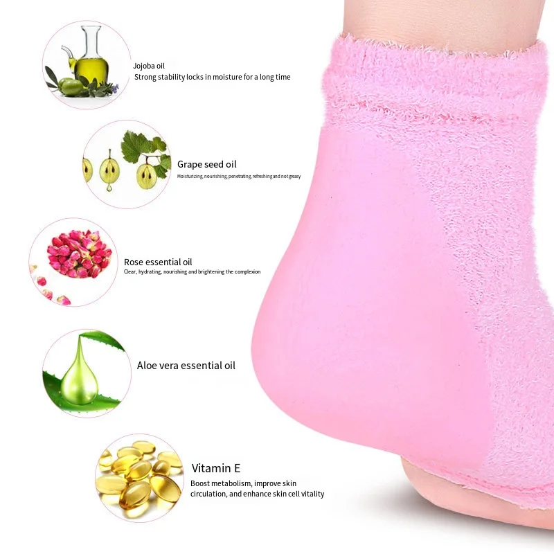 1Set Feather Yarn Foot Protection Cover Moisturizing Gel-Lined Heel Socks Relief Dry Cracked Spa Sock Skin Friendly Elastic Care view 5