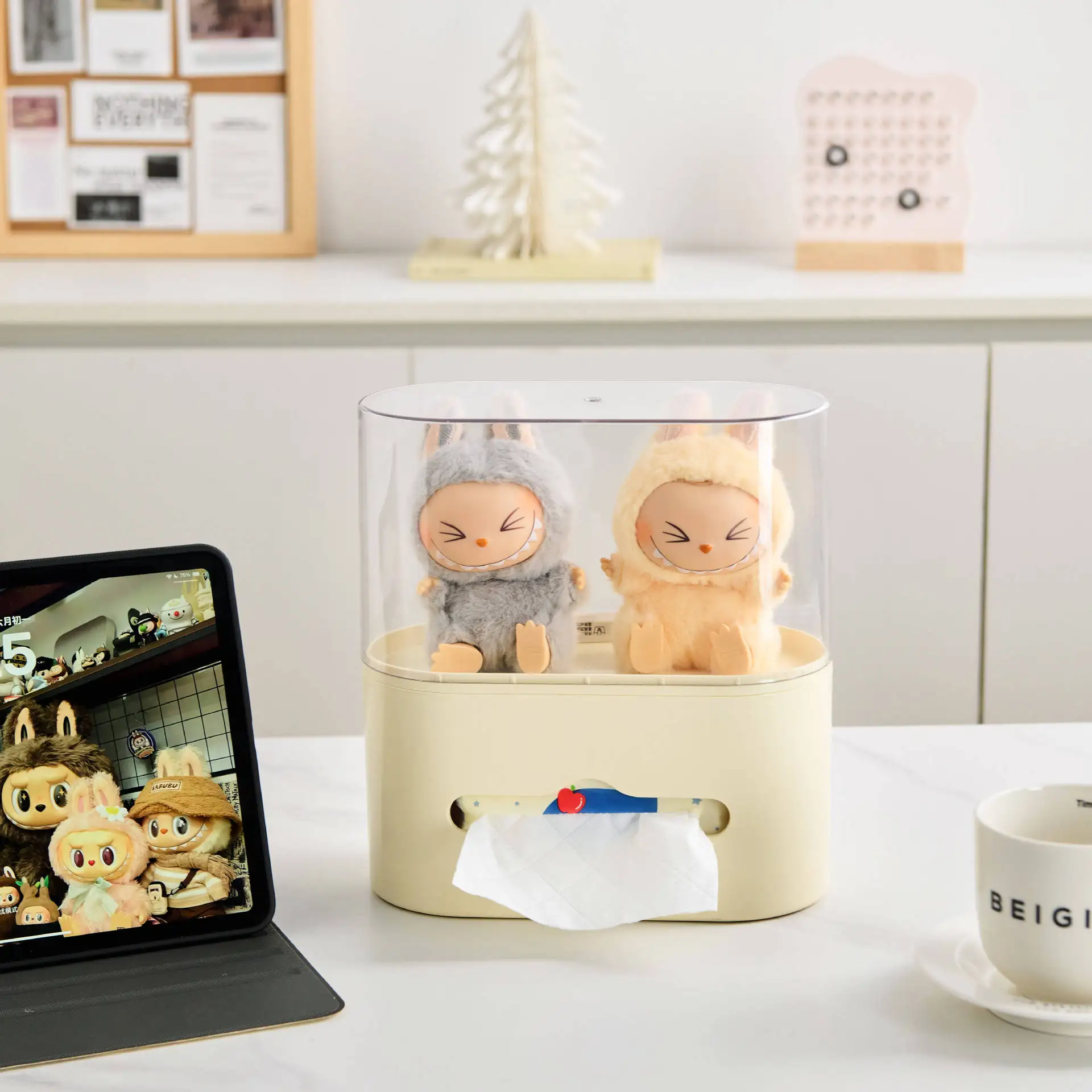 Collectible Figure Tissue Box - Clear Dustproof Display Case for Vinyl Toys with Creative Desktop Design Box Storage