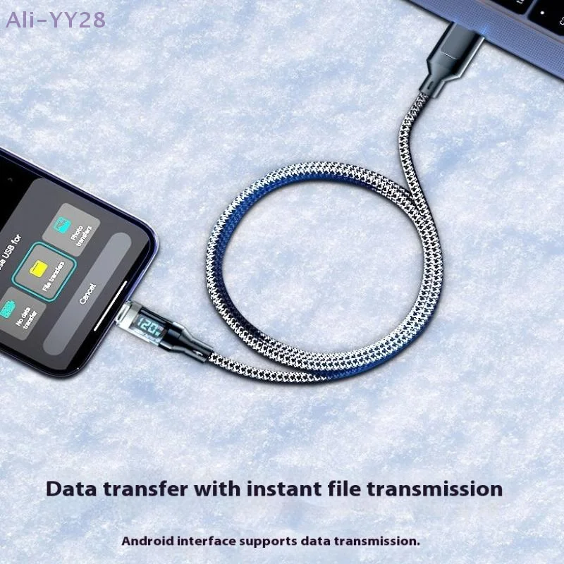 {MX} كابل شحن سريع للغاية بقدرة 120 وات من النوع C إلى النوع C مع شاشة LED وسلك بيانات USB إلى النوع C للهاتف المحمول