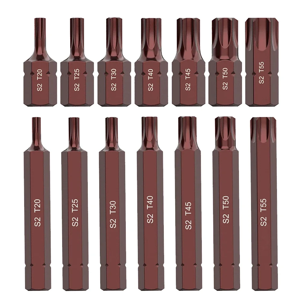 7 Stuks 30/75Mm Torx Schroevendraaier Bit Set Gelegeerd Stalen Kop Zeskant Schacht Schroevendraaier Voor Impact Schroevendraaier T20/T25/T30/T40/T45/T50/T55