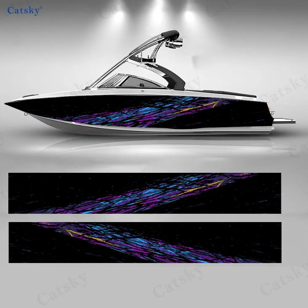 

2 шт. светящейся неоновой виниловой пленки для лодок с эффектом кракле, фиолетово-синий узор, футуристическая наклейка для экстерьера лодки в стиле техно