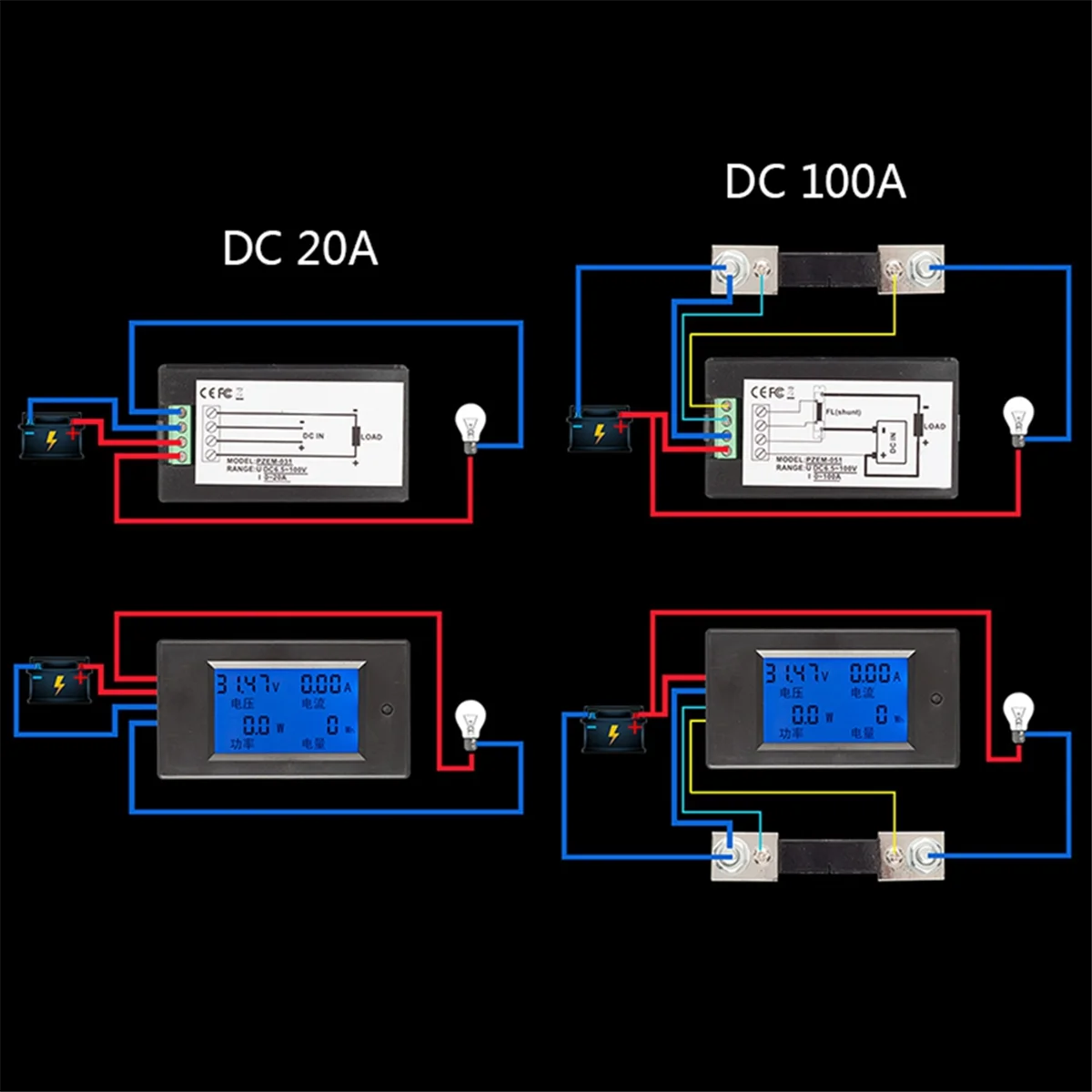 

Розничная торговля! DC6.5-100V 0-100A ЖК-дисплей цифровой ток напряжение мощность счетчик энергии мультиметр амперметр вольтметр 100A шунт тока