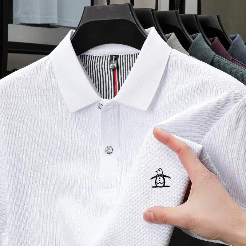 

100% чистый хлопок осенне-зимняя мужская рубашка POIO элитная роскошная брендовая рубашка с вышивкой пингвина деловая повседневная рубашка с лацканами и длинными рукавами