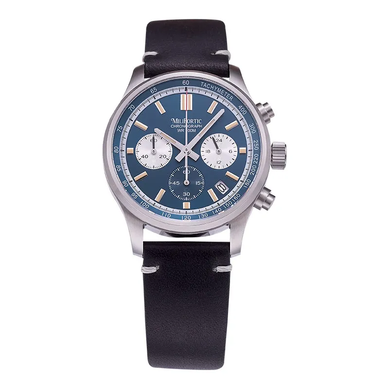 Milifortic Men Chronograph Watch Aviator 39mm Quartz Wristwatch Sapphire Mirror 10ATM Waterproof VK63