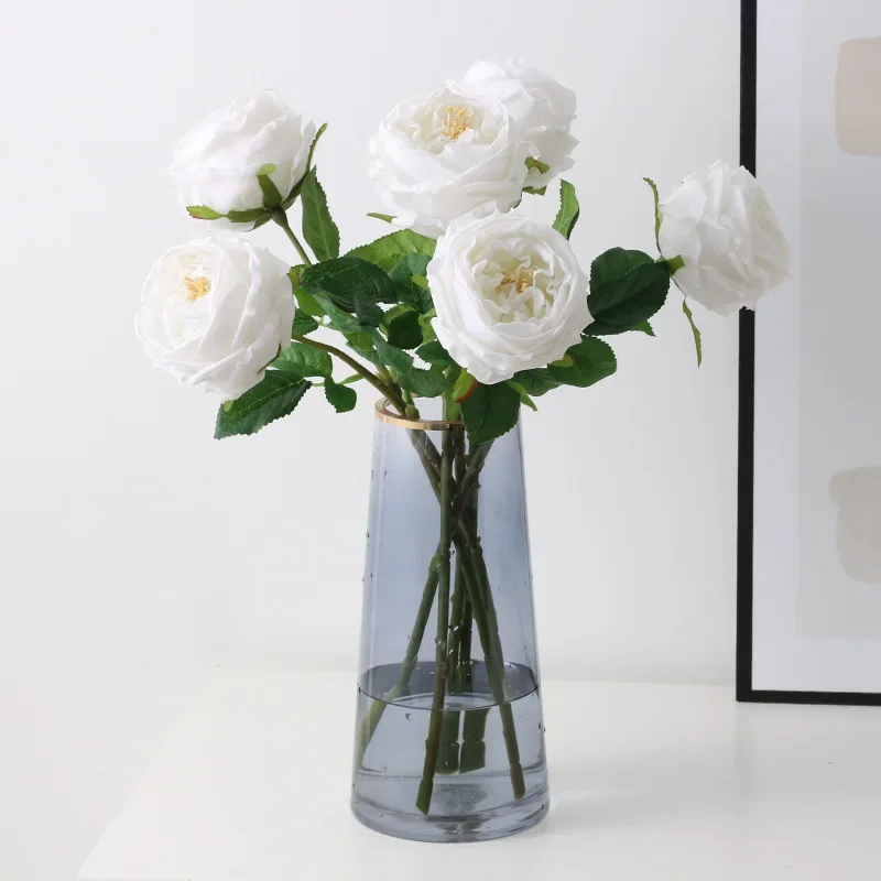 5/6 Stück Simulationsblumen Real Touch Lila Teerosen Gartendeko Künstliche Blume Austin-Rosenzweig Tischdekoration – Detail 11