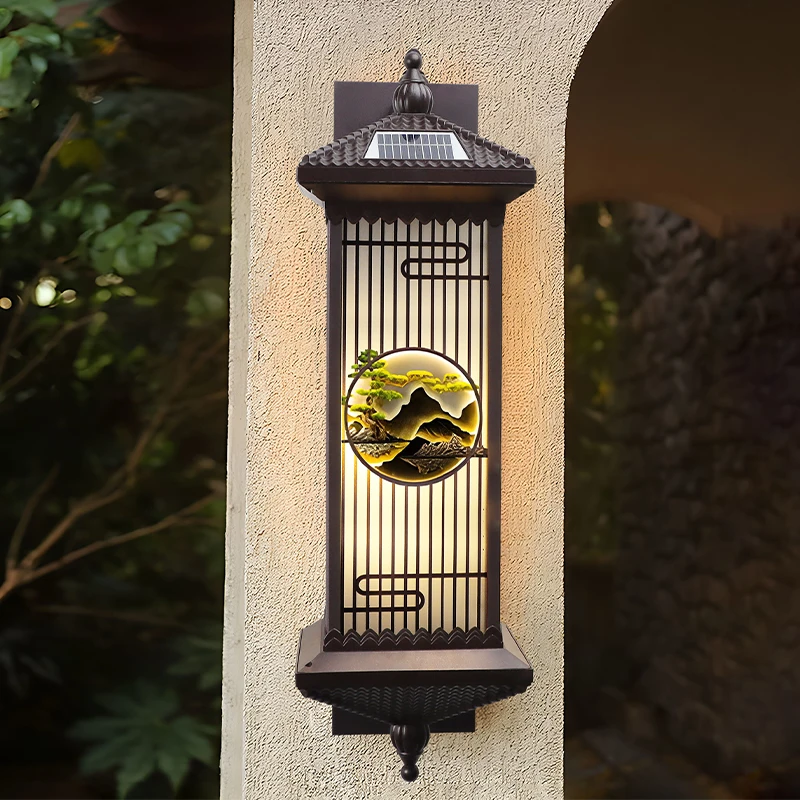 New Chinese outdoor wall lamp Solar waterproof villa courtyard gate balcony corridor staircase wall lamp