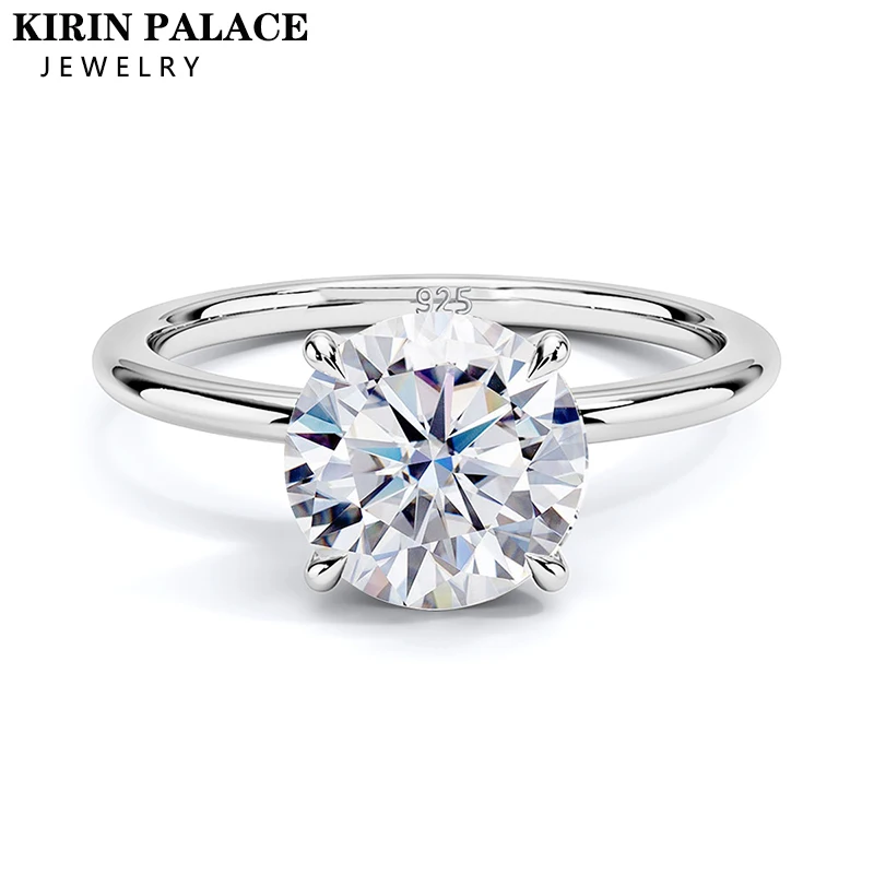 Kirin Palace 3CT 2CT 1CT Moissanite Ring for Women Yellow/White Gold 9mm Round Cut D/VVS1 Solitaire Ring for Engagement Wedding