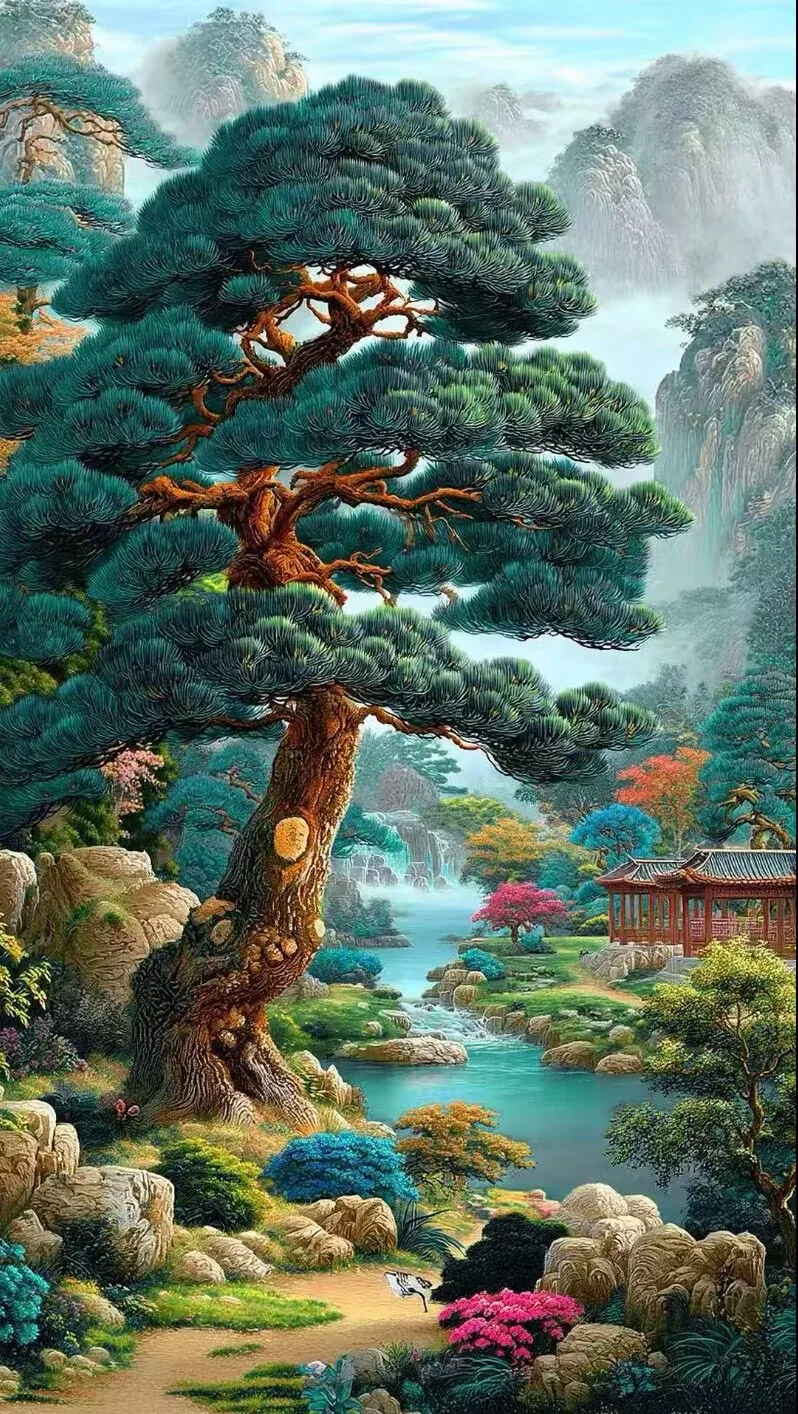 

14ct 9ct 140x75cm Pine Tree Printed Kits Cross Stitch Embroidery DIY Chinese Style Needlework Set Home Decor Crafts