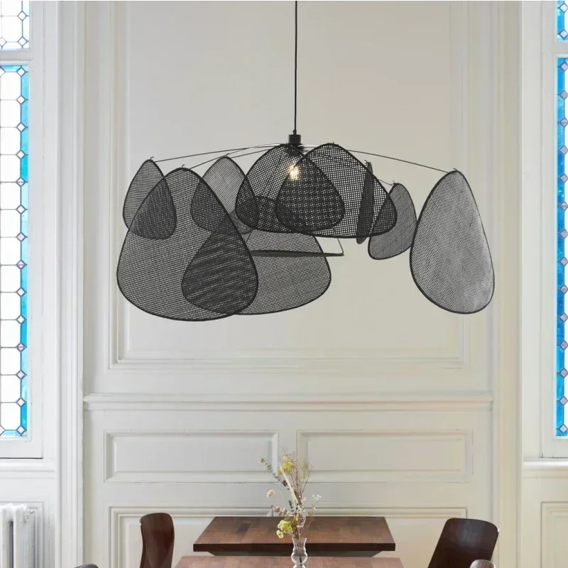 Imagem -03 - Designer Italiano Black Pendant Chandeliers Light Lâmpadas Led Internas Iluminação de Suspensão do Rattan Decoração da Casa Sala de Estar