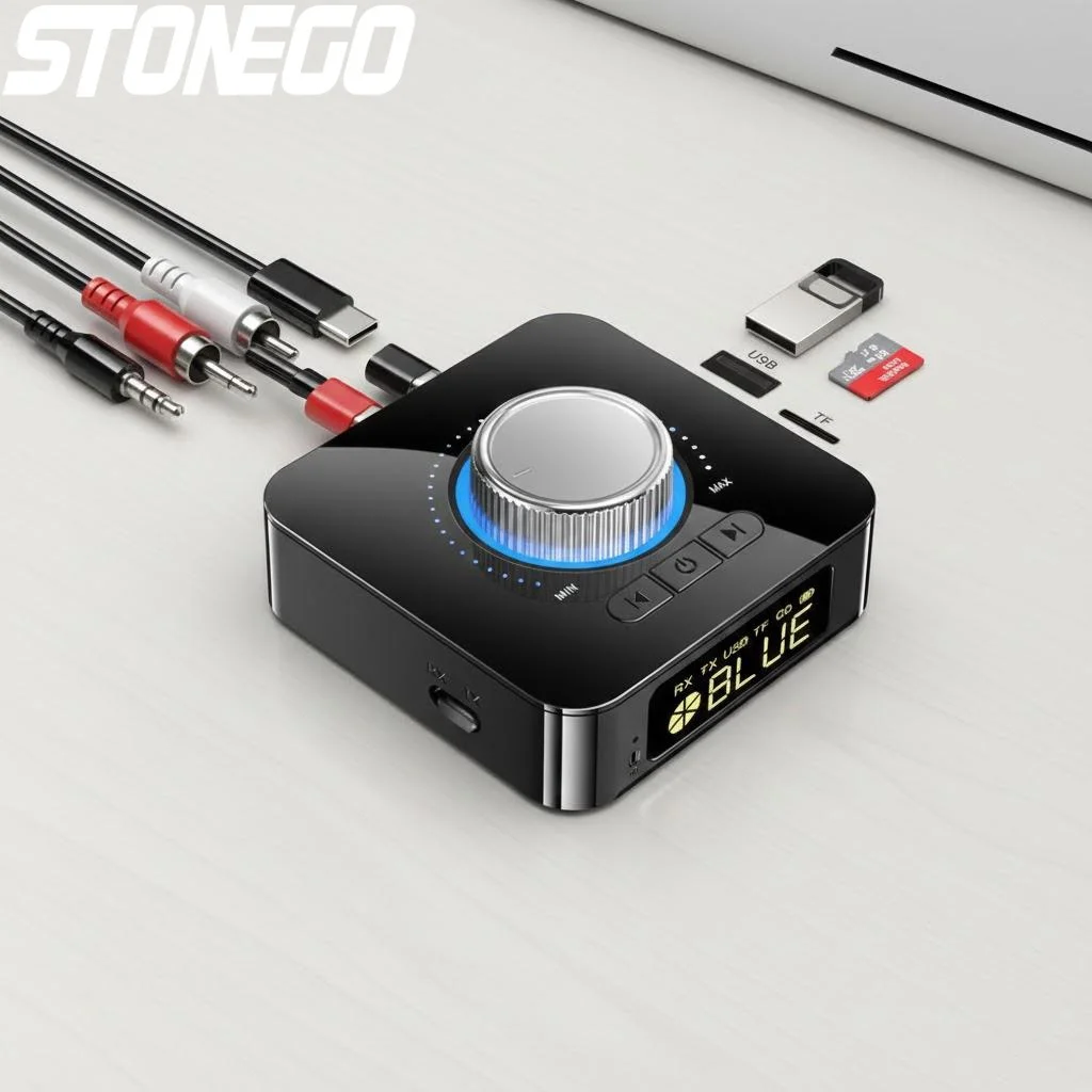 

Bluetooth 5.0 2-в-1 аудиоприемник-передатчик с цифровым дисплеем, AUX-адаптер, беспроводной аудиоконвертер