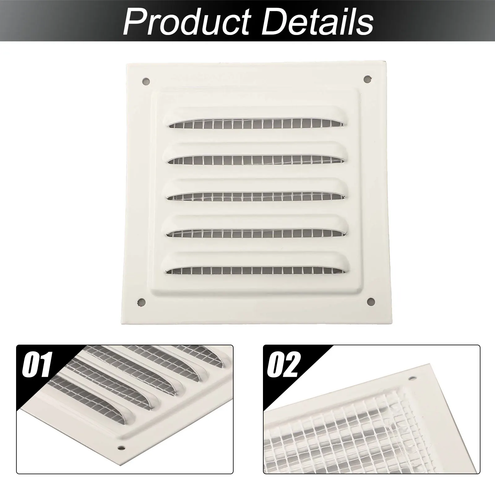 

Aluminum Vent Cover Soffit Ventilation Louver For Home Offices For Kitchens 100x100mm Nylon Mesh Rust Resistant Epoxy Coated