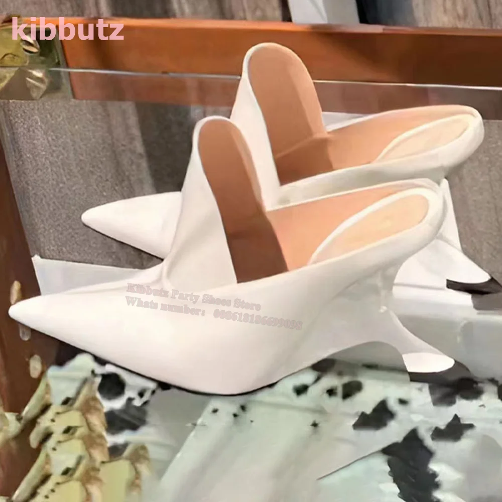 Thick Slope Heel Mule Pumps Pointed Toe Patent Leather Deep Mouth Solid Color Slip-On Fashion Show Sexy Elegant Women Shoes New