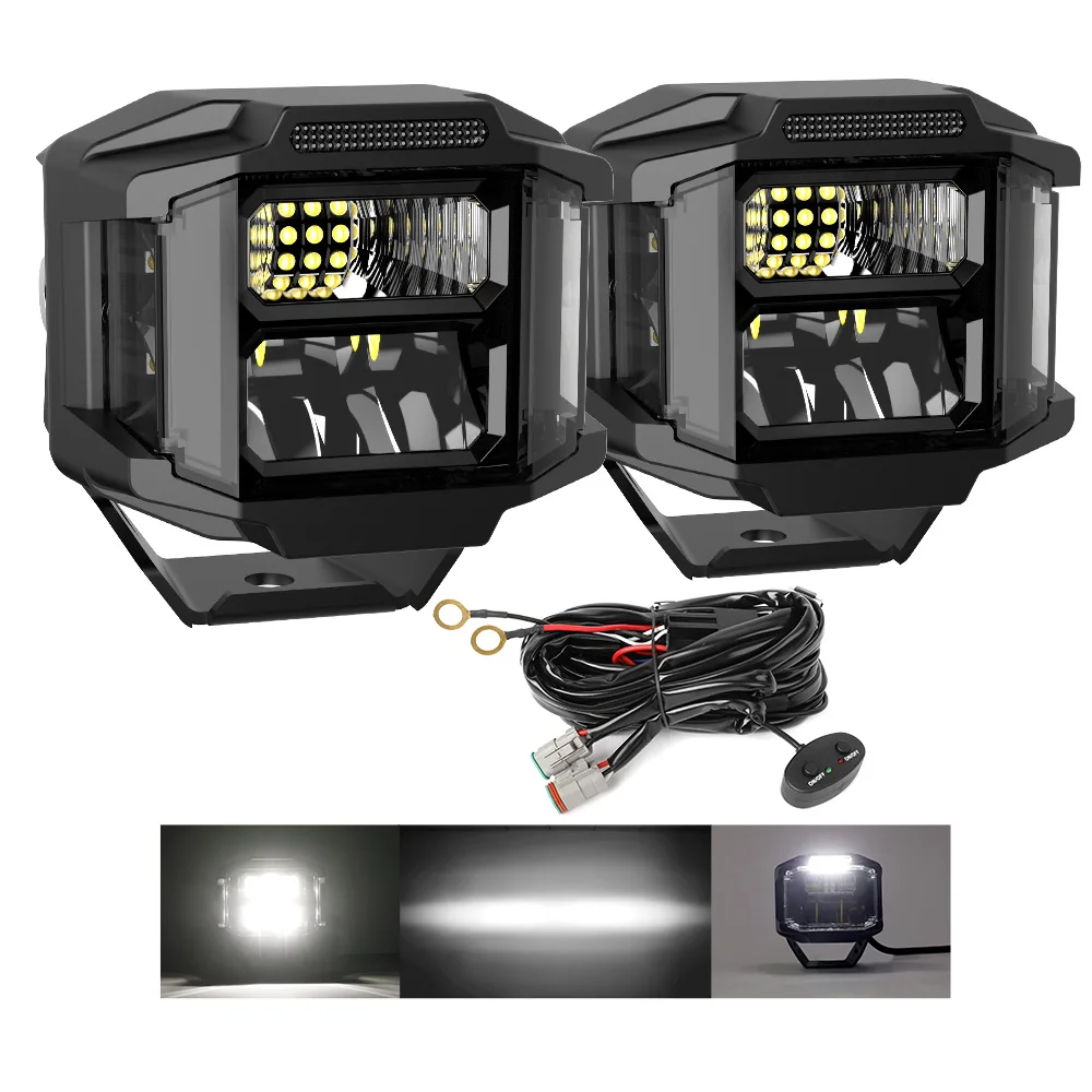 

Cube Led Spot Light 3 Inch Spot Flood Diffuse Combo Beam Led Pods With Amber DRL 270° Beam Side Shooter For UTV 4X4 Trucks ATV
