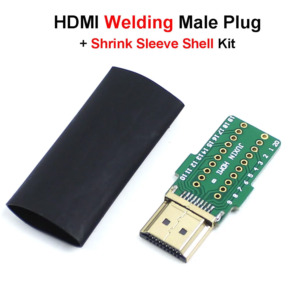 

1Pcs DIY Standard HDMI 2.0 Welding Male Jack Plug 19+1 Gold-plated Repair Plug Heat shrinkable tube 19 Pin Cable Connector