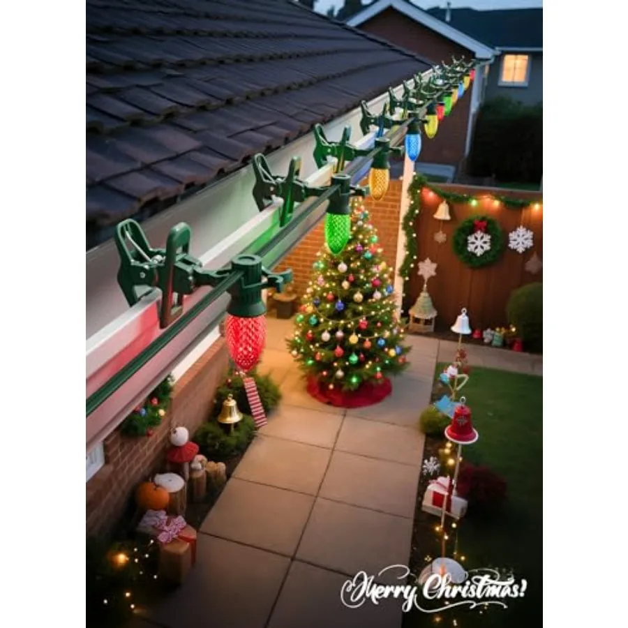 C7 C9 Christmas Lights Spring Clips 100 Count Holiday Lights Quick Spring Clips Shatterproof Shingle and Gutter Clips for E12 E