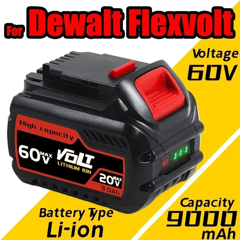 9000mAh For Dewalt FlexVolt 120V 60V 20V Battery Replacement Battery Tools Power Drill Battery DCB606 DCB612 DCB609 DCB205 DCB18