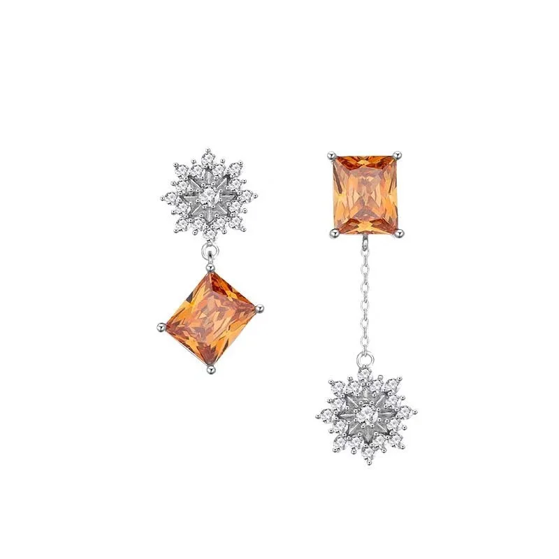 

"Snowflake Drop Earrings - Asymmetrical Design Stud Earrings - Unique Ear Dangles for Elegant Style"