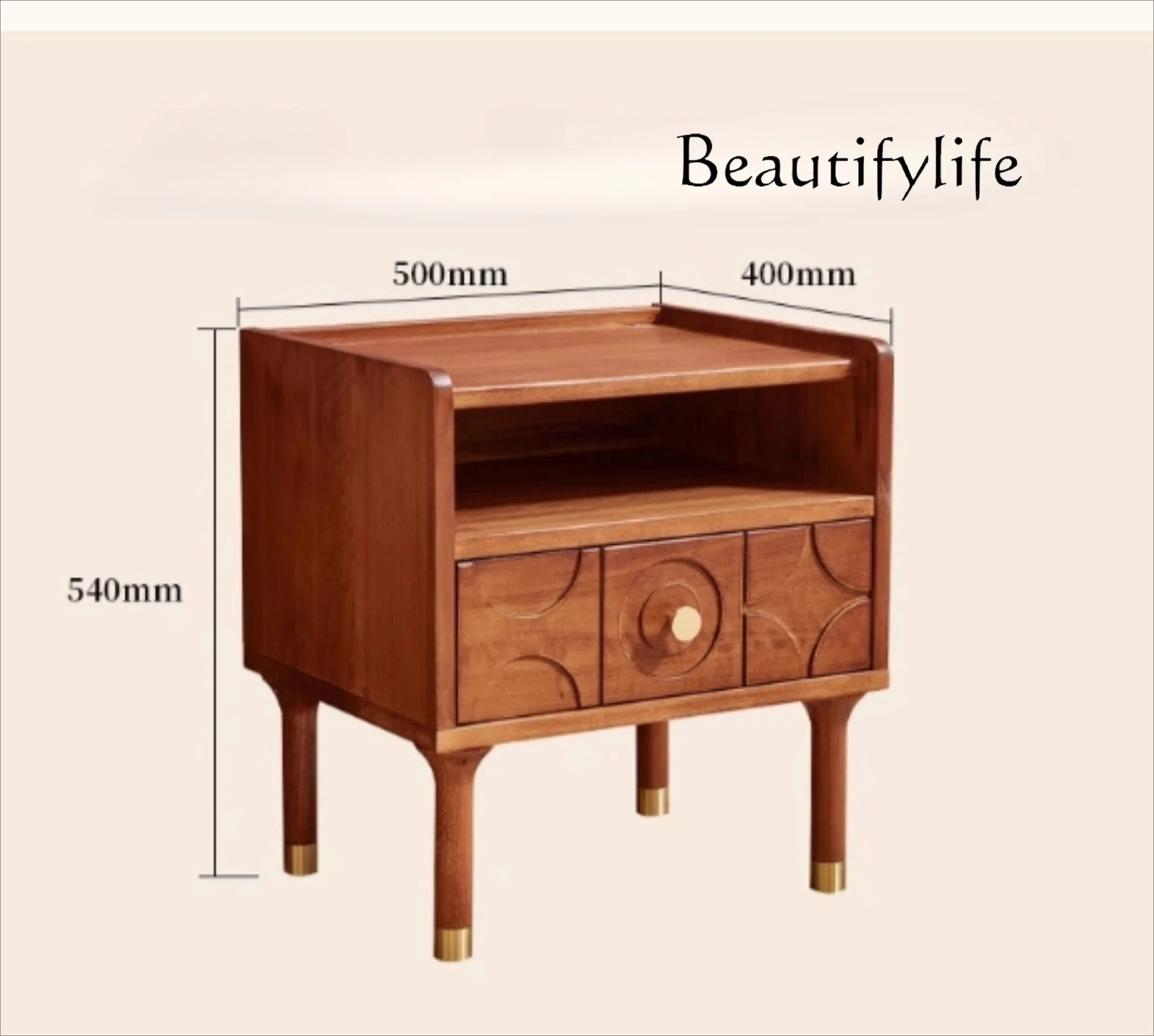 ZL Medieval style solid wood bedside table, retro style simple Nordic art creative carving high sense