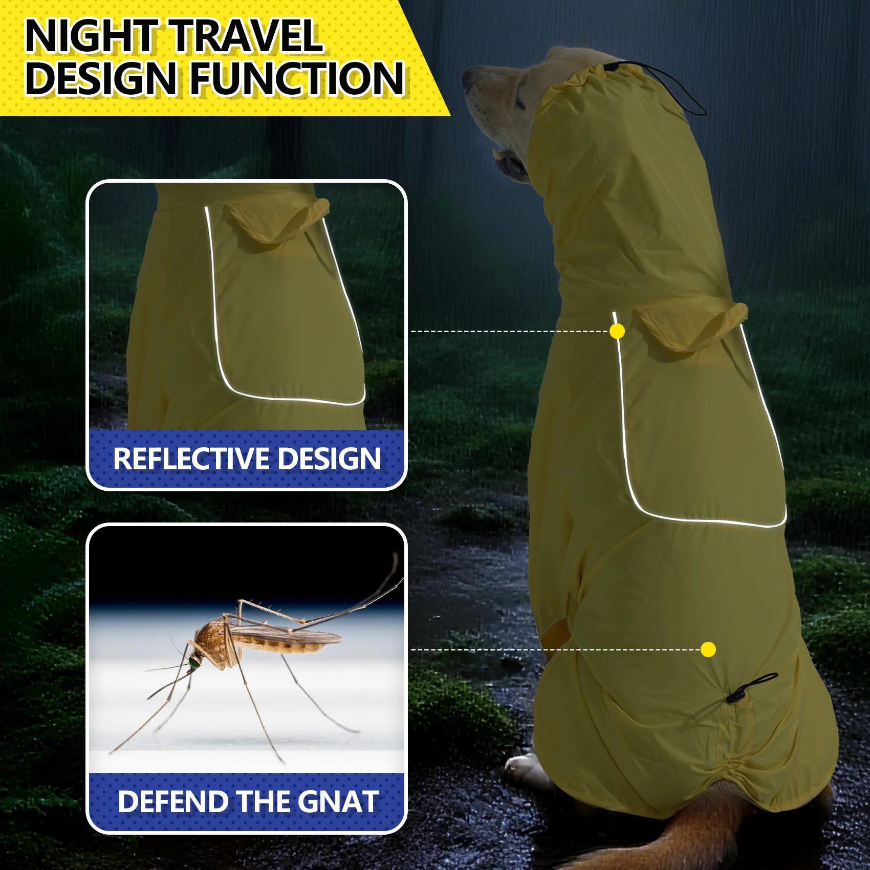 Dog Raincoat,Adjustable Pet Water Proof Clothes,Dog Rain Jacket with Leash Hole/Reflective Stripe Hooded - view 5