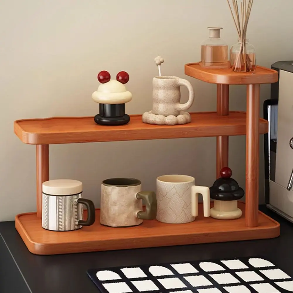 

Durable Bamboo Cup Holder Space Saving Large Capacity Cup Storage Rack Anti-drop Cosmetic Storage Tray Desktop