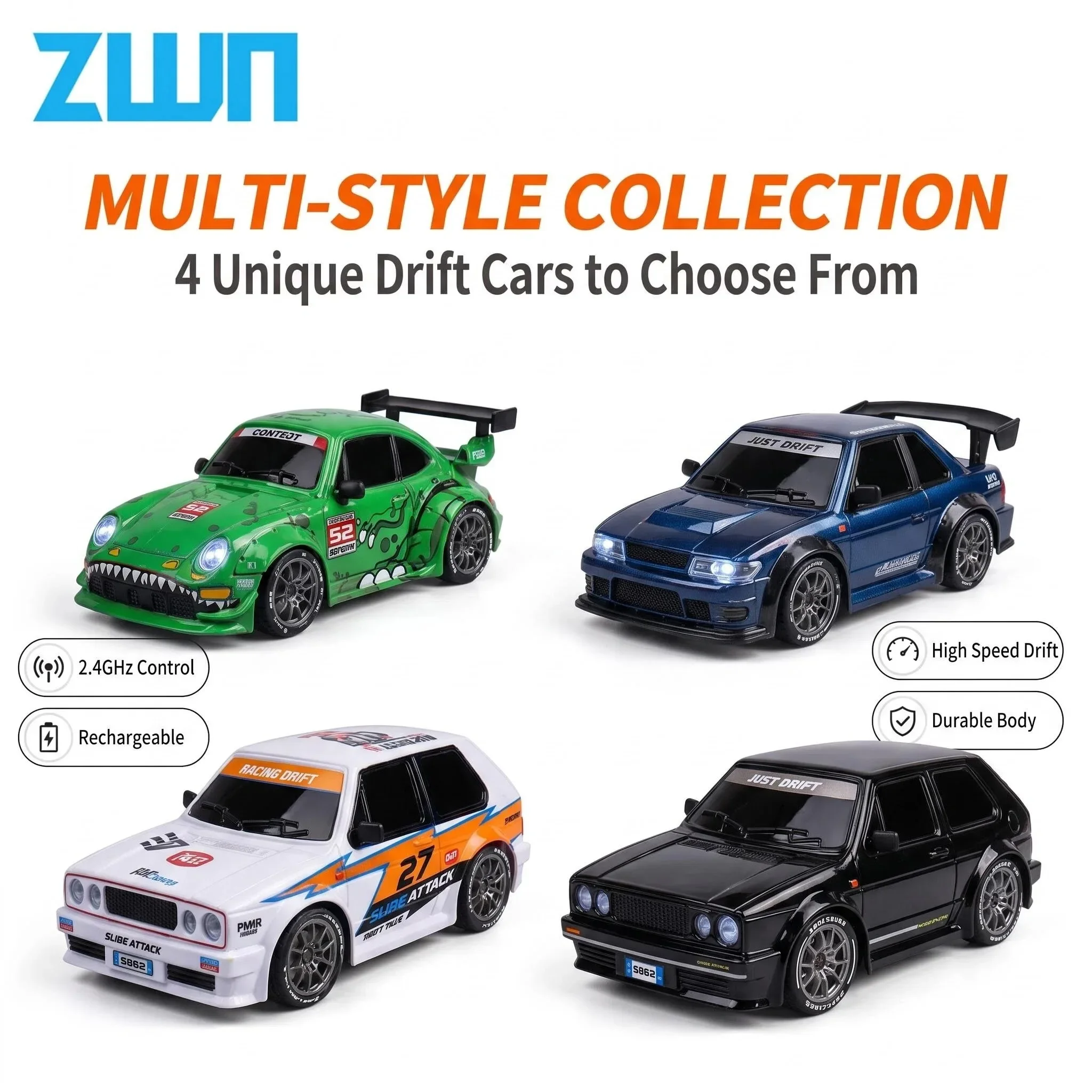 ZWN 1:24 RC Car 2.4G High Speed Drift 4WD Remote Control Car With Led Light Radio Controlled GTR Racing Model For Boy Toy Gift