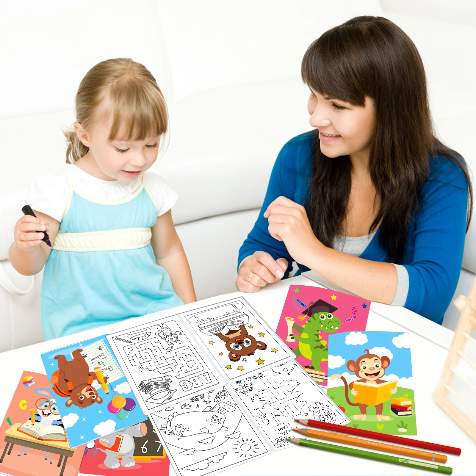 42Pcs 유치원 졸업 어린이를위한 미니 색칠하기 책 유치원 학교 교실 파티는 작은 활동 책을 선호합니다 대량