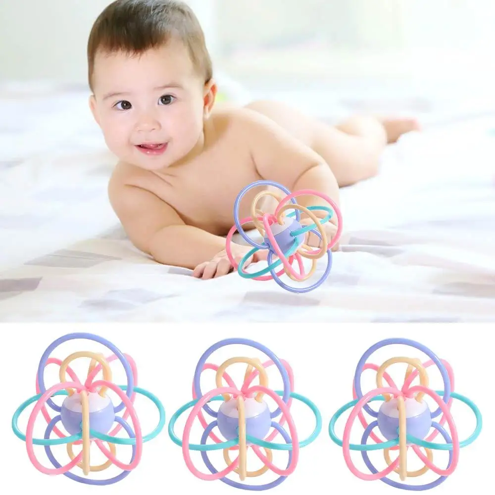 Silicone Develop Teething Toy Educational Soft Teether & Rattle Toy Biteable Food Grade Baby Hand Ball Toys Newborns