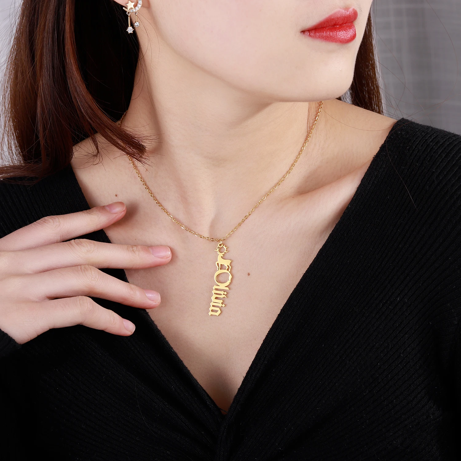 

Custom Name Necklace 18K Gold Plated Stainless Steel Reindeer Design Personalized 2025 New Christmas Anniversary Gift for Women
