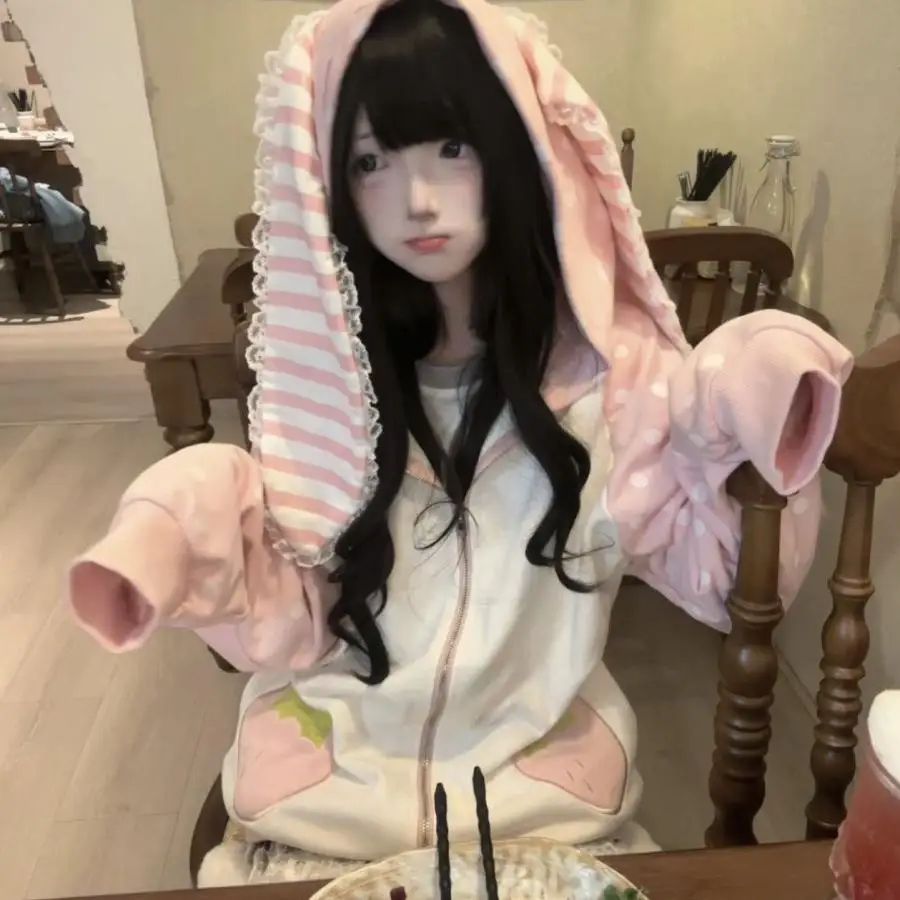 

Japanese Autumn Kawaii Hoodie Coats Women Casual Y2k Harajuku Subculture Cute Jackets 2000s American Vintage Clothing Zipper Top