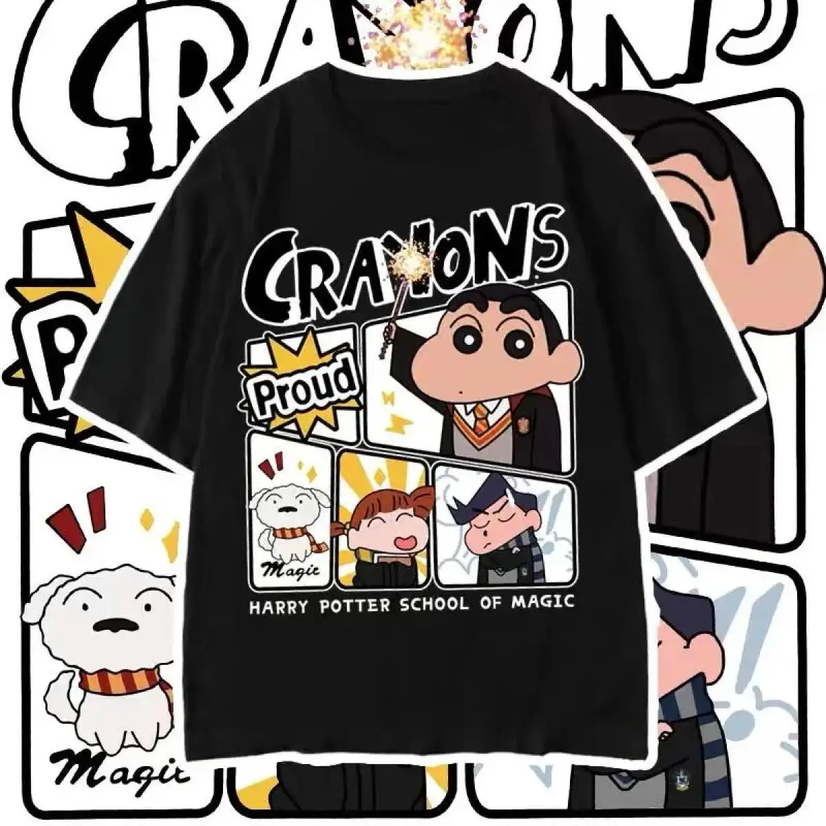 2026 Summer Crayon Shin Chan Oversized T Shirt High Quality Cotton Print Mens Retro Y2K Adult Short Sleeve