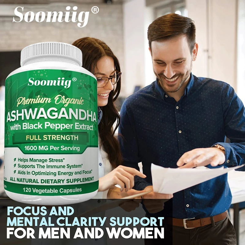 

Ashwagandha Plant Capsules-1600 Mg-Black Pepper Added-Promotes Relaxation,Calmness and Focus,Supports Immune System Health