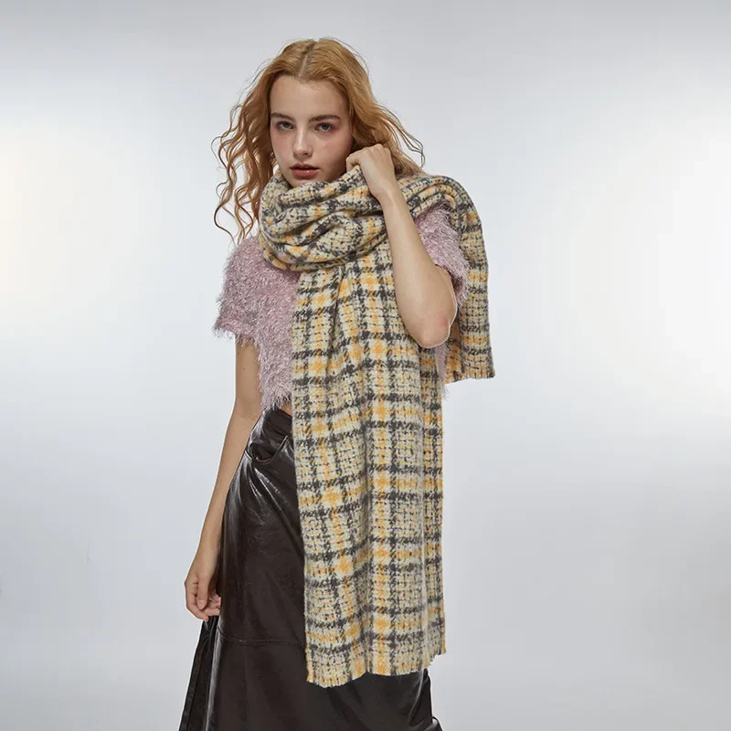 2023Winter New ImitationCashmere Yellow Plaid Women's Scarf Thickened Warm Wrapped with Cold Resistant Shawl Skincare Lover Neck