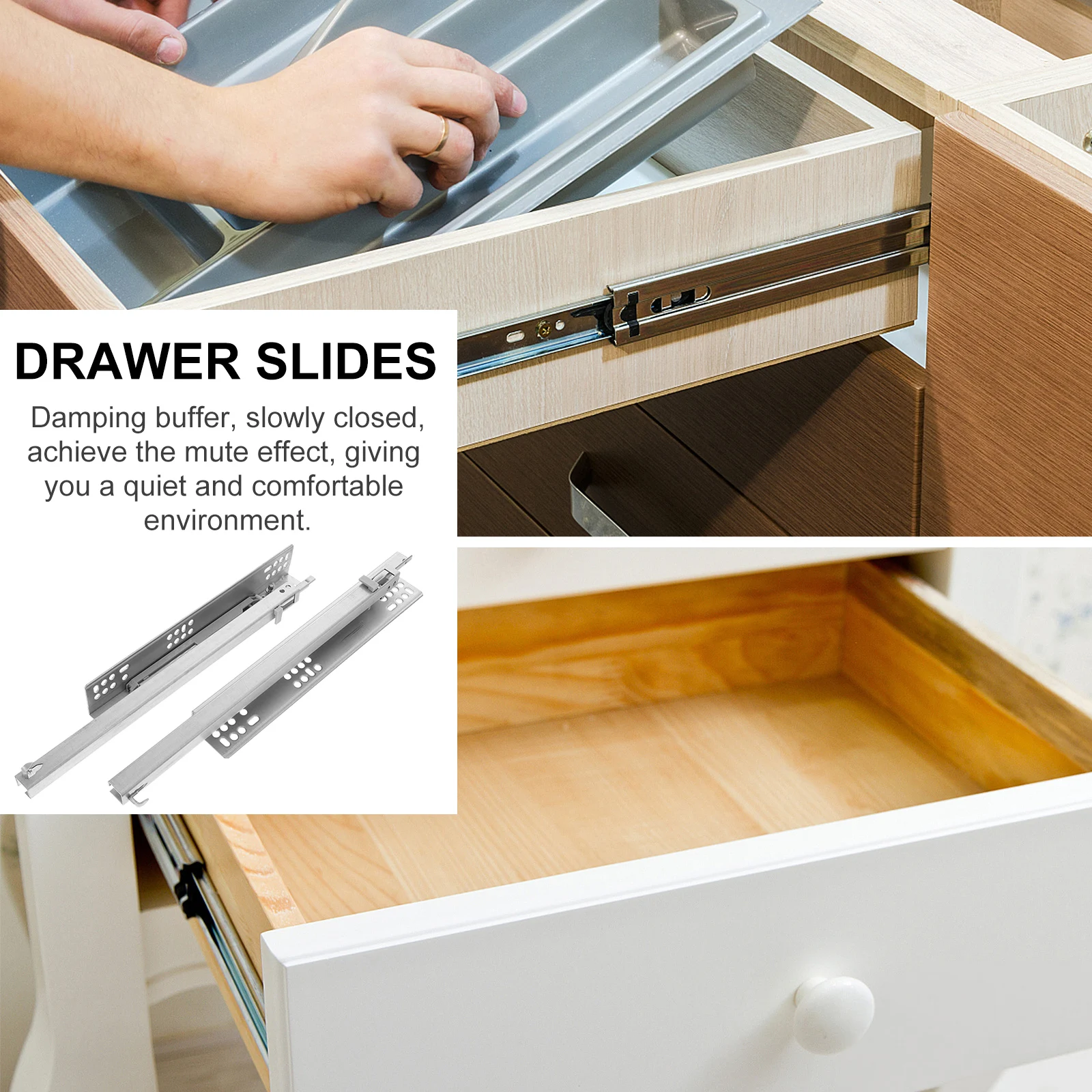 

2pcs Bottom Mount Drawer Slides Heavy Duty Soft Close 14 Inch Damping Buffer Cabinet Furniture Track Hidden Runners