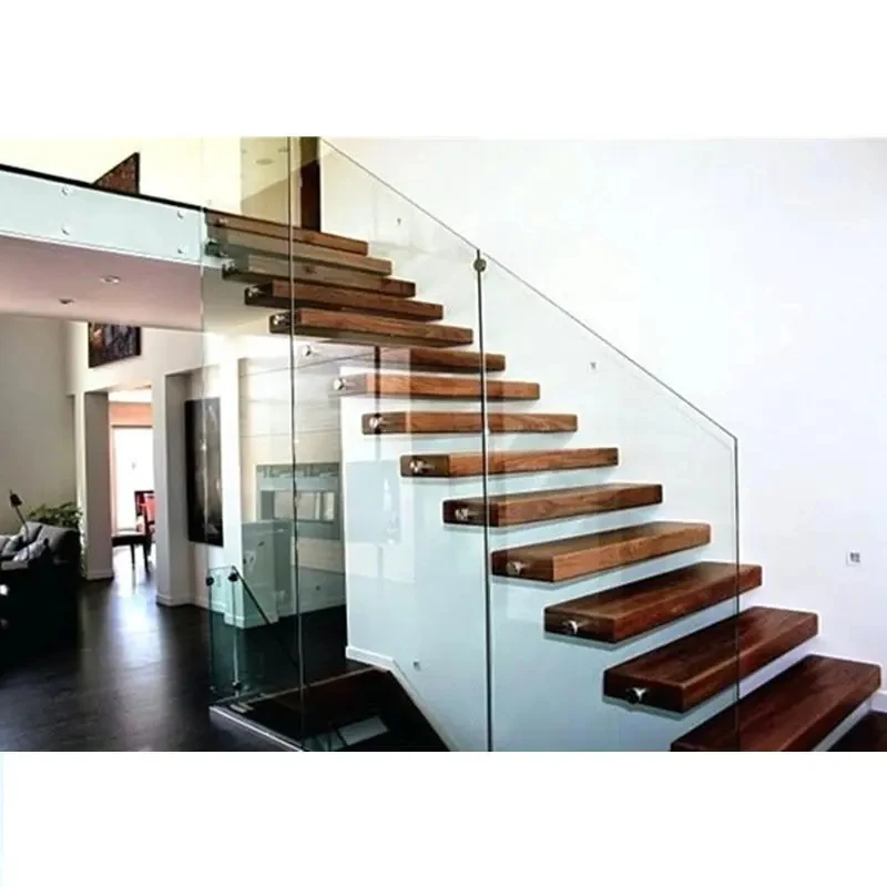 custom.DAIYA Floating Stairs Staircase with Tempered Glass Wooden Tread